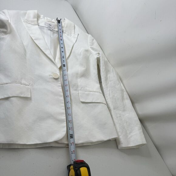 H&M Linen Blend Blazer Womens Size 8 White Single Breasted Preppy Capsule Career - Picture 10 of 15